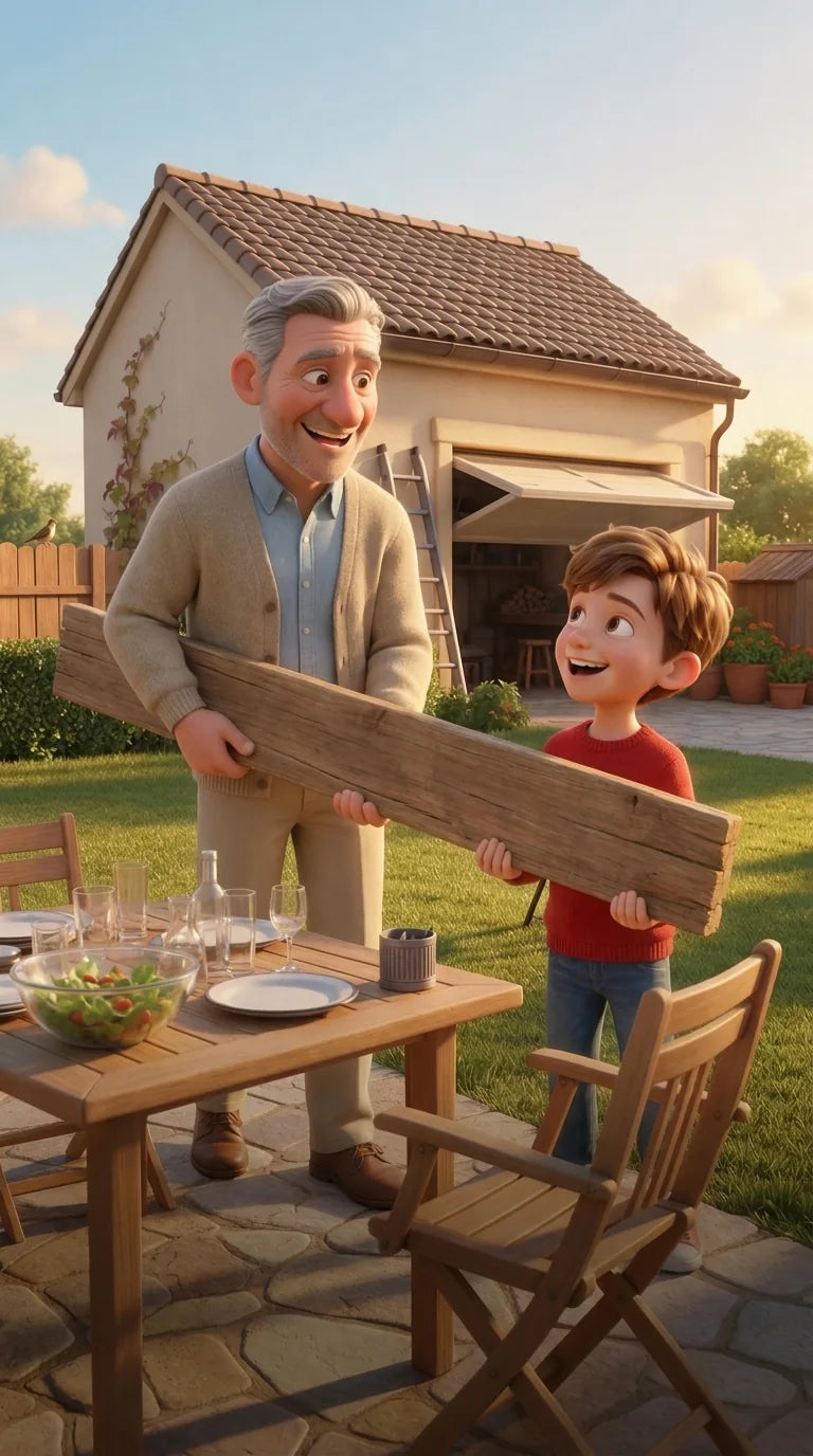 Raymond et son petit-fils au jardin